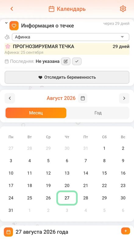 Календарь и прогноз течки